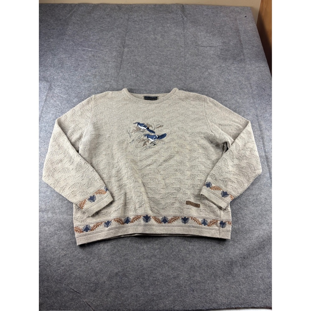 Field and Stream Mens Bird Embroidered Knit Sweater Granola Cabin Outdoors XL?